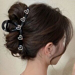 Vintage Sparkling Rhinestone Love Heart Large Hair Claw Clip